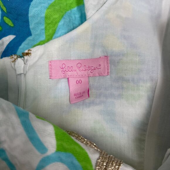Lilly Pulitzer Women's Dress Size 00 White Green Blue Gold Sleeveless - Picture 5 of 7